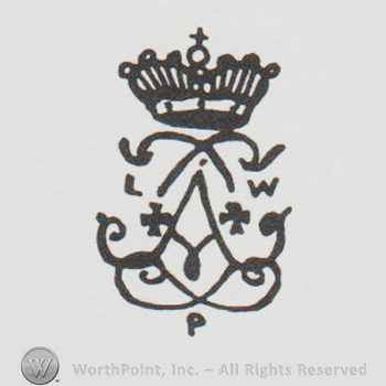 a crown with cross over a complex design with two crosses and an uppercase handwritten A