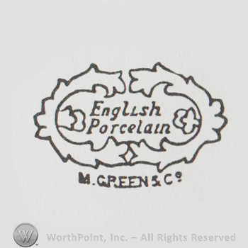 Ornamented cartouche with "english porcelain" written inside, M. Green S.C.P.written below with uppercase letters