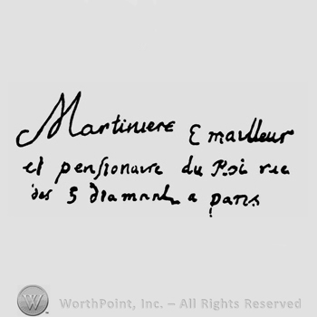 MARTINIERE and adress (Rue des Cinq Diamants) written by hand.
