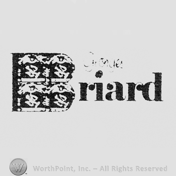 Briard written with a bold, large letter "B", "George" is written above in a smal handwriting