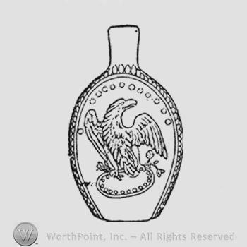 American eagle head turned to the right. No shield on breast; wings partly raised and right foreshortened. Thunderbolt (three arrows) in its talons, small olive branch in left. Eleven stars above eagle. Eagle stands on oval frame broken at top with inner band of fifteen small pearls.