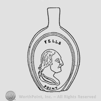 Washington profile facing left long queue. Uniform with epaulet. Capital writing "Fells" above "Point" under