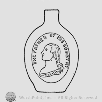 Washington classical profile bust with queue facing left; neck slightly longer face slightly raised narrow band of toga showing and capital writing "The Father of His Country" above