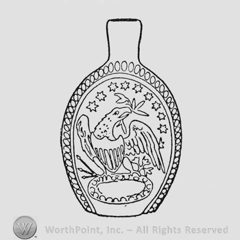 American eagle, head turned to right. Shield with seven bars on breast, wings partly raised foreshortened. Thunderbolt (three arrows) in its right talons, large olive branch in left. Laurel branch in eagle's beak. Nine six-pointed stars above eagle. Eagle stands on oval frame with inner band of sixteen large pearls