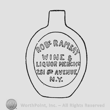 "Robt Ramsay Wine & Liquoar Mercht 281 - 8th Avenue N.Y." written inside the circle