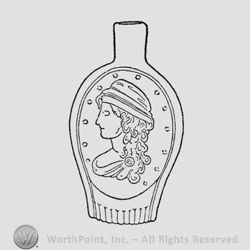 Columbia with Liberty Cap facing left. Thirteen small six-pointed stars surrounding bust, ten short graduated vertical ribs at bottom of flask