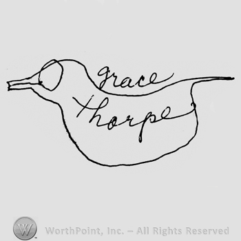 Shape of a bird: grace is handwritten on top. Thorpe is handwritten inside.