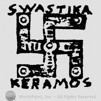 Swastika with writings above and below: Swastika; Keramos