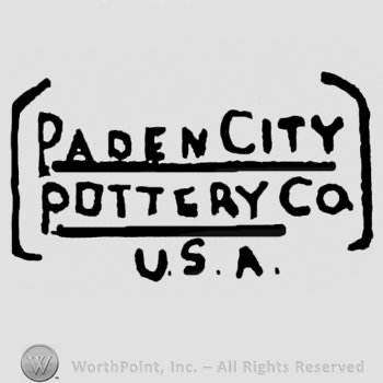 Paden City Pottery Co. U.S.A. written on 3 lines, between brakets.