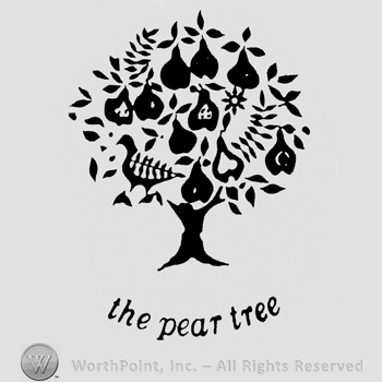 Stylized tree. Curved written below: the pear tree