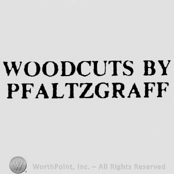Woodcuts by Pfaltzgraff written on 2 rows.
