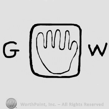 Initials G and W written on one side and the other of the square with an image of a hand inside.