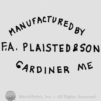 Curved writing on top: Manufactured by, curved writing on the bottom: Gardiner ME. F.A. Plaisted & Son written in the middle