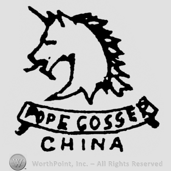 Head of a unicorn on top. Pope Gosser written on a ribbon below. China written on the bottom