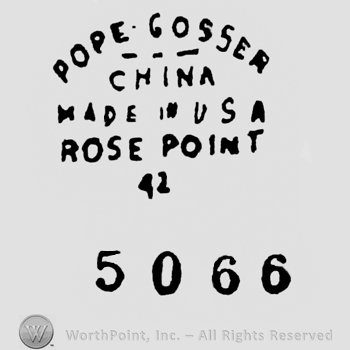 Pope Gosser: curved written above 5 rows of writings: China, Made in USA, Rose Point, 42, 5066