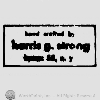 Hand crafted by harris g. strong bronx 55, N.Y.: hand lettered inside a rectangle