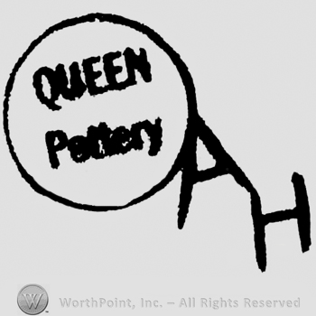 Queen Pottery written in a circle, initials A H on the right, linked to the circle