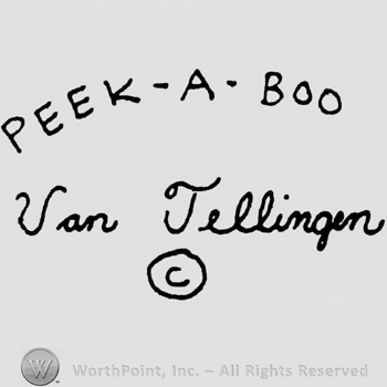 Curved writing above: Peek-a-boo, Van Tellingen is handwritten below. C inside a circle appears at the bottom