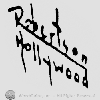 Hand letttered on 2 slanted lines: Robertson, underlined above, Hollywood under