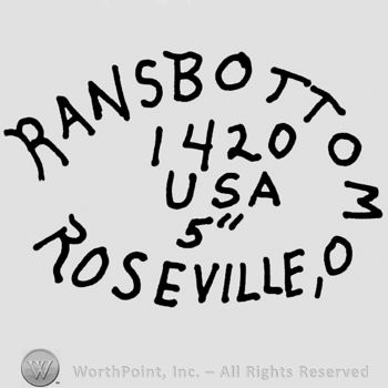 Curved writing above: Ransbottom, opposite curved writing on the bottom: Roseville, O. 1420 USA 5" written in the center
