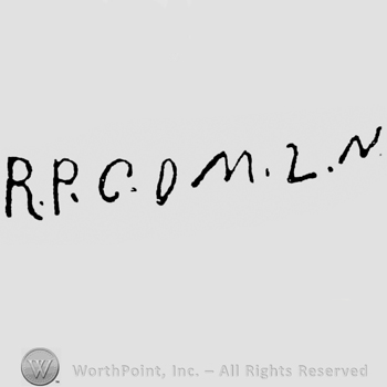 Hand lettered initials: R.P.Co. M.L.N