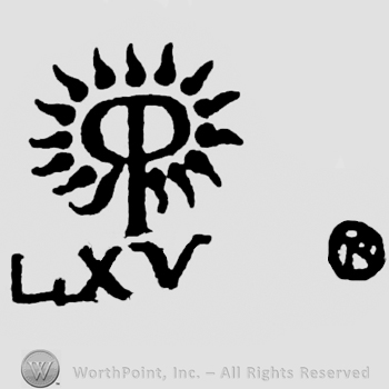 Monogram of initials R P inside the sun, LXV written below