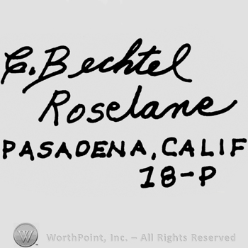 C. Bechtel written on top. Roselane written in the middle, Pasadena, Calif, 18-P written on the bottom