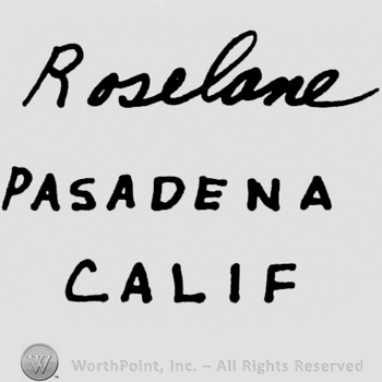 Roselane written above, Pasadena Calif written under on 2 lines