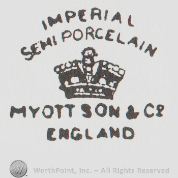 logo with crown and "imperial semiporcelain myott son & co england" written in uppercase letters around it