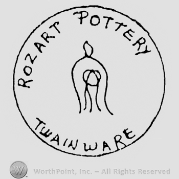 Flame in the centre of the circle, Rozart Pottery written above, Twain ware written below