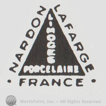 a triangle with Limoges Porcelaine written inside, Nardon Lafarge France written outside with uppercase letters