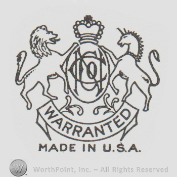 Crown over oval design with uppercase NC and CO in the center, pranced lion and unicorn facing, ribbon below with Warranted written in uppercase letters, Made in USA written below with uppercase letters