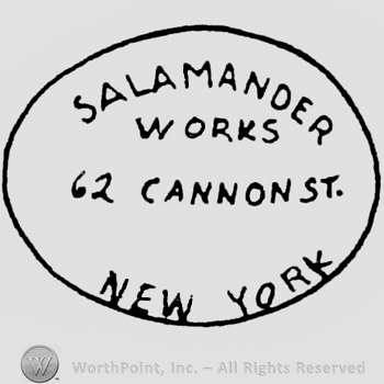 Salamander Works written above, 62 Cannon St. written in the middle, New York written below, in an oval