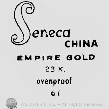 Seneca China Empira Gold , 23 k ovenproof 67 written on 5 lines