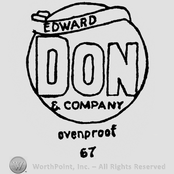 Edward: written on a ribbon. Don & Company: written below inside the circle. Ovenproof 67: written under the circle