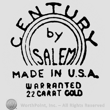 Century written above, by Salem written under, inside a circle. Made in U.S.A. Warranted 22 Carat Gold written below