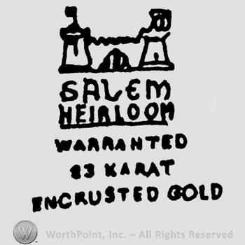 Image of a castle with Salem written under and Heirloom underlined below followed by: Warranted 23 Karat Incrusted Gold