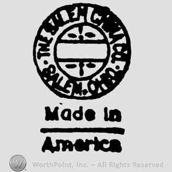 The Salem China written above, Salem Ohio written below, on the double outlined circle. Made in America written below the circle