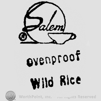 Salem written on a plate, having a coffee cup on the right. Ovenproof Wild Rice written below