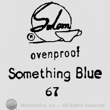 Salem written on a plate, having a coffee cup on the right. Ovenproof Something Blue written below