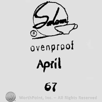 Salem written on a plate, having a coffee cup on the right. Ovenproof April 67 written below