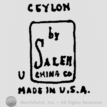 Ceylon written above, Made in U.S.A. written below. In between is a rectangle with by Salem China Co written inside