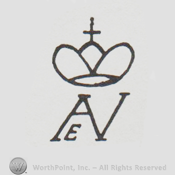 Crown with cross above uppercase AEV
