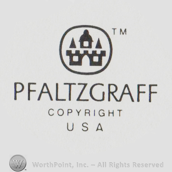 a castle in a circle and the text PFALTZGRAFF COPYRIGHT USA with uppercase letters