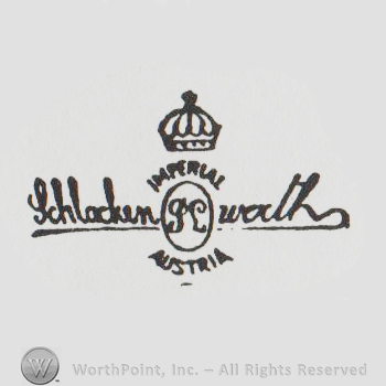 Crown over oval logo with uppercase handwritten K inside, Imperial Austria written with uppercase letters above and below the oval, Schlacken Werth handwritten on sides