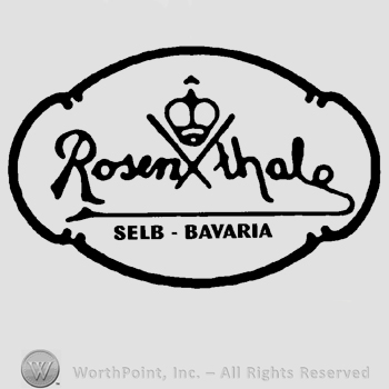 Oval logo with crown over "rosenthale" handwritten over Selb Bavaria with uppercase letters