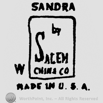 Sandra written on top, Made in U.S.A. written below a recntangle inside which are written: by Salem China Co