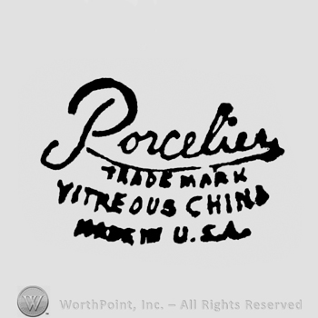 handwriting PORCELIER underlined and words TRADE MARK , VITREOUS CHINA, MADE IN U.S.A under