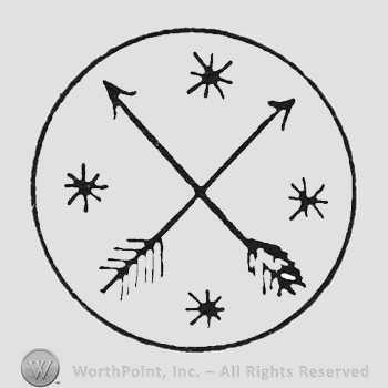 Two arrows and four stars all inside a circle