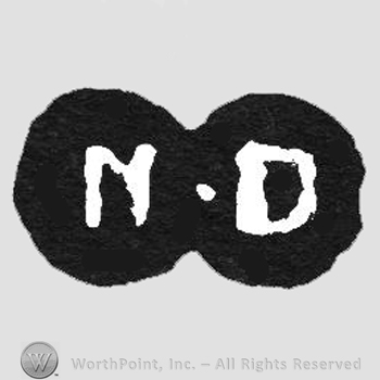 White initials ND inside two black circles